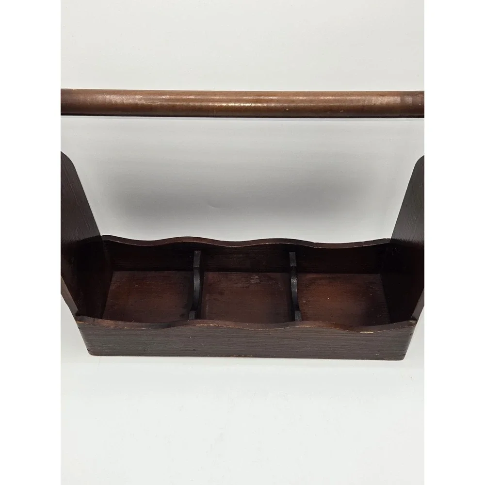 Mid Century Glass Liquor Decanter‎ Set Wood Caddy Scotch Bourbon Vodka 3 Bottle